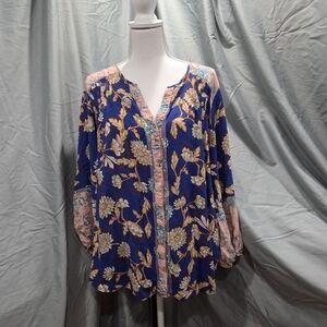 Floral Women's Top - Blue and Pink